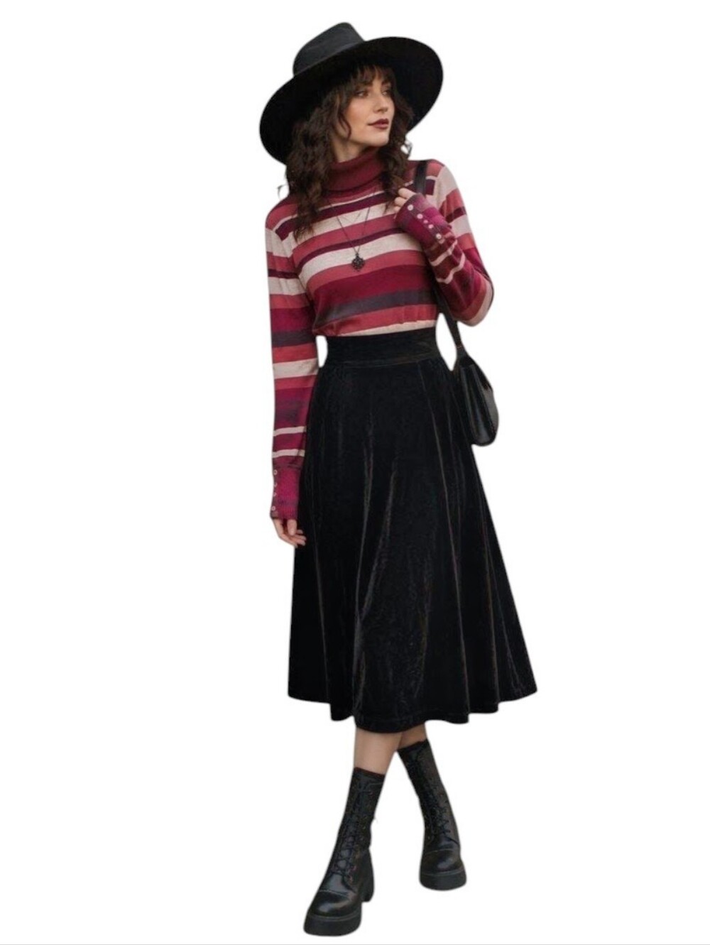 Vtg Whimsigoth Maroon Striped Turtleneck Sweater Size XL